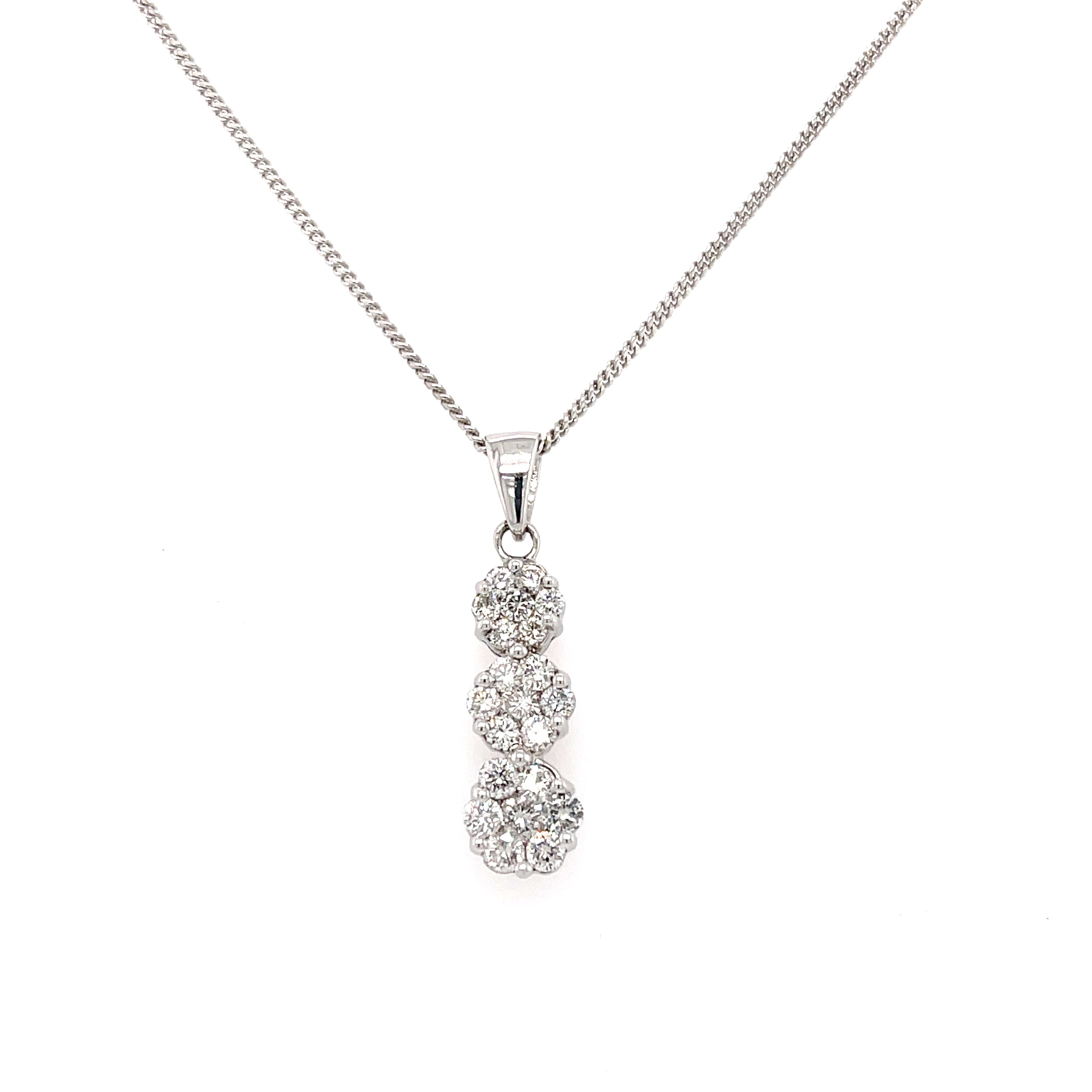 18ct White Gold 1.00ct Diamond Trilogy Cluster Pendant SOLD