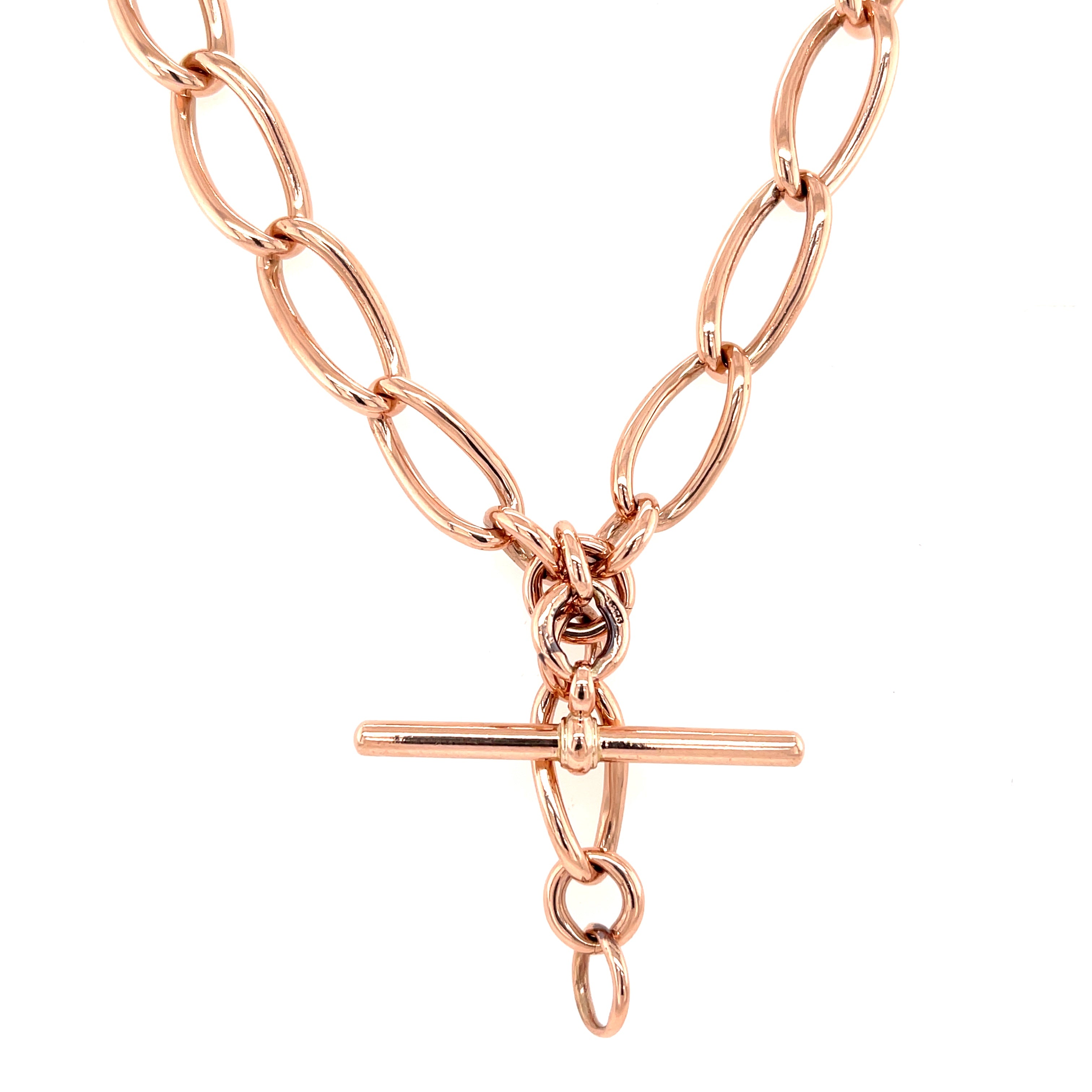 9ct Rose Gold Antique Double Albert Watch Chain & T Bar - 58.50g SOLD