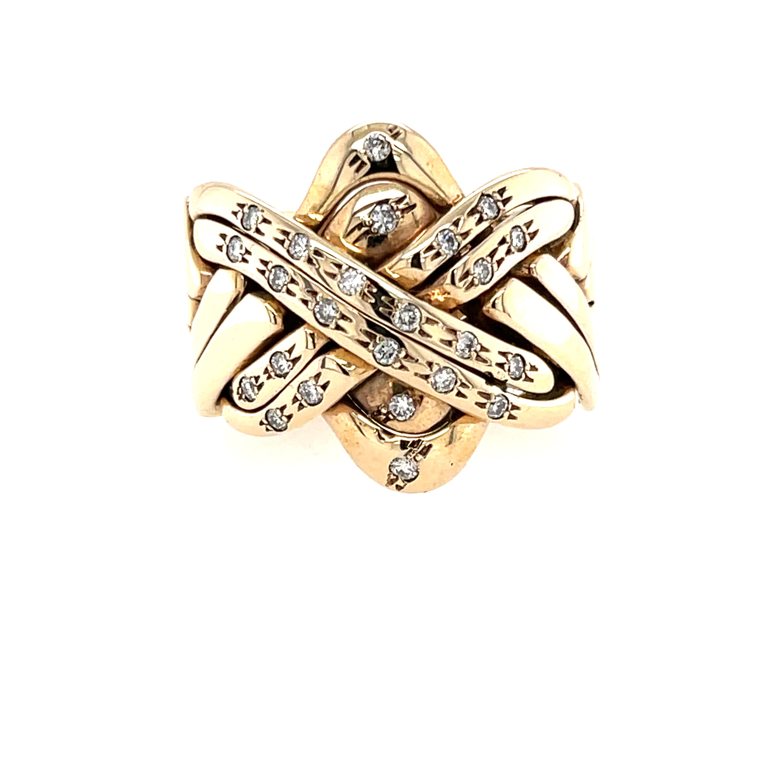 9ct Yellow Gold Heavy Diamond Set Puzzle Ring Size V SOLD — Louis