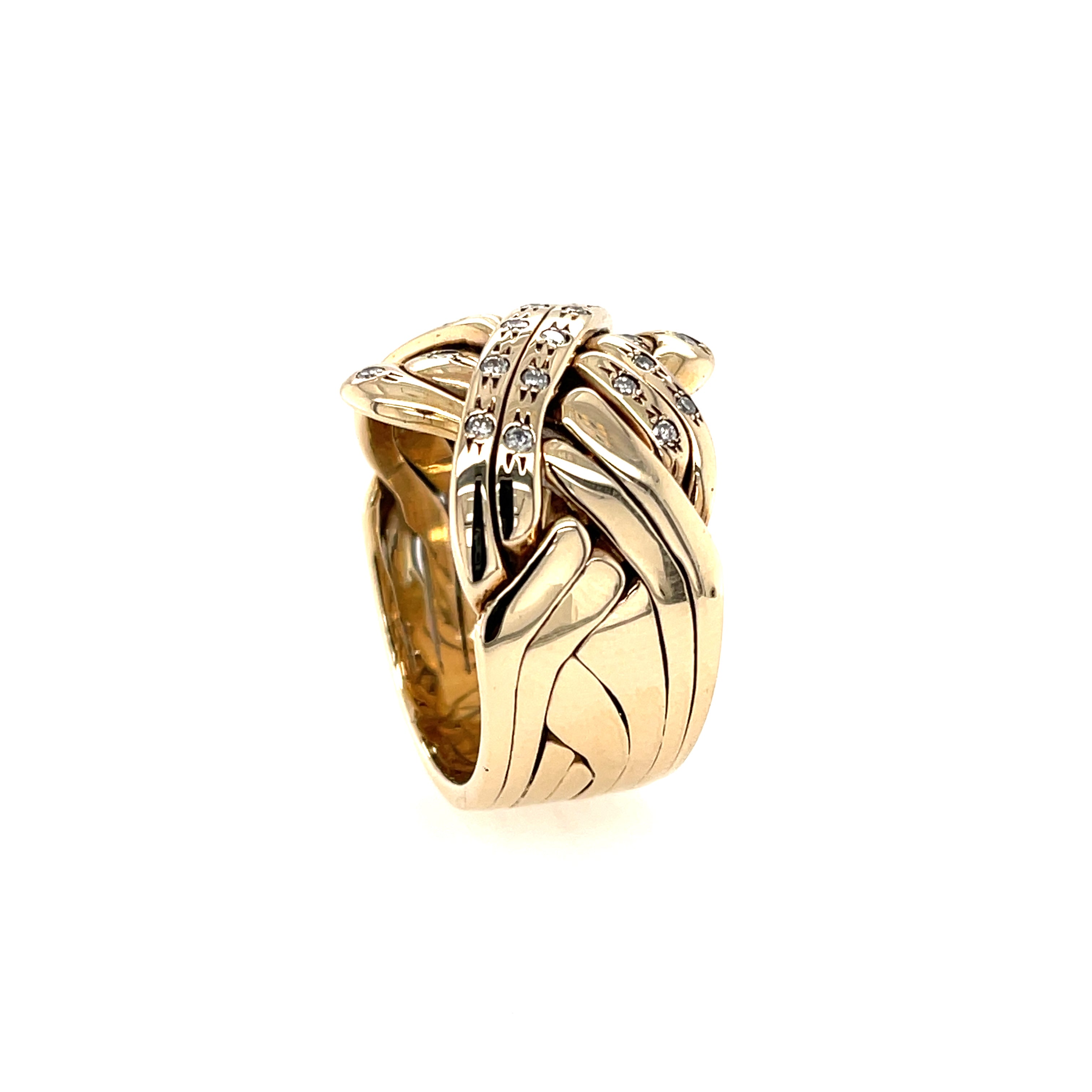 9ct Yellow Gold Heavy Diamond Set Puzzle Ring Size V SOLD — Louis