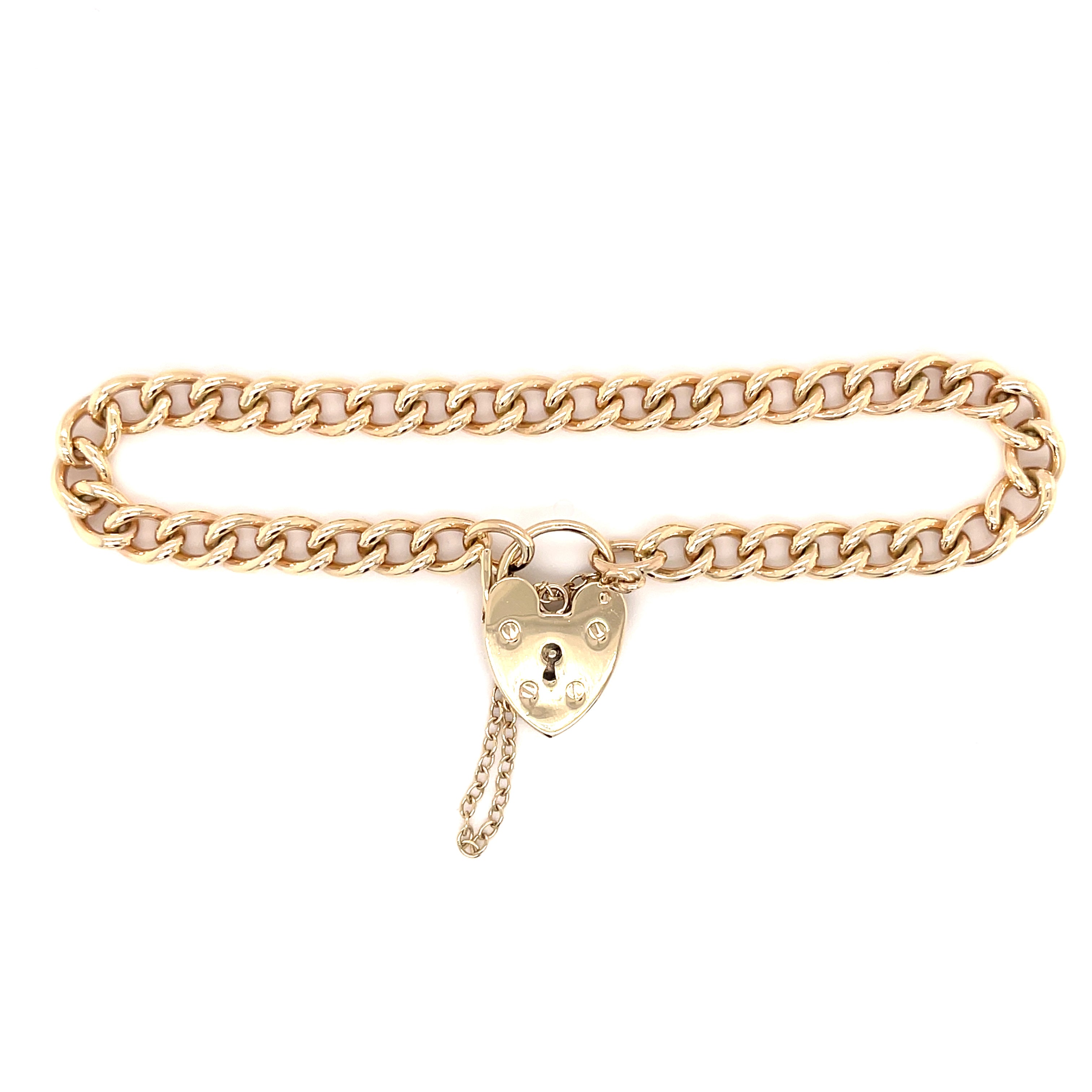 Vintage 9ct Yellow Gold 7" Traditional Heart Padlock Charm Bracelet - 15.55g SOLD