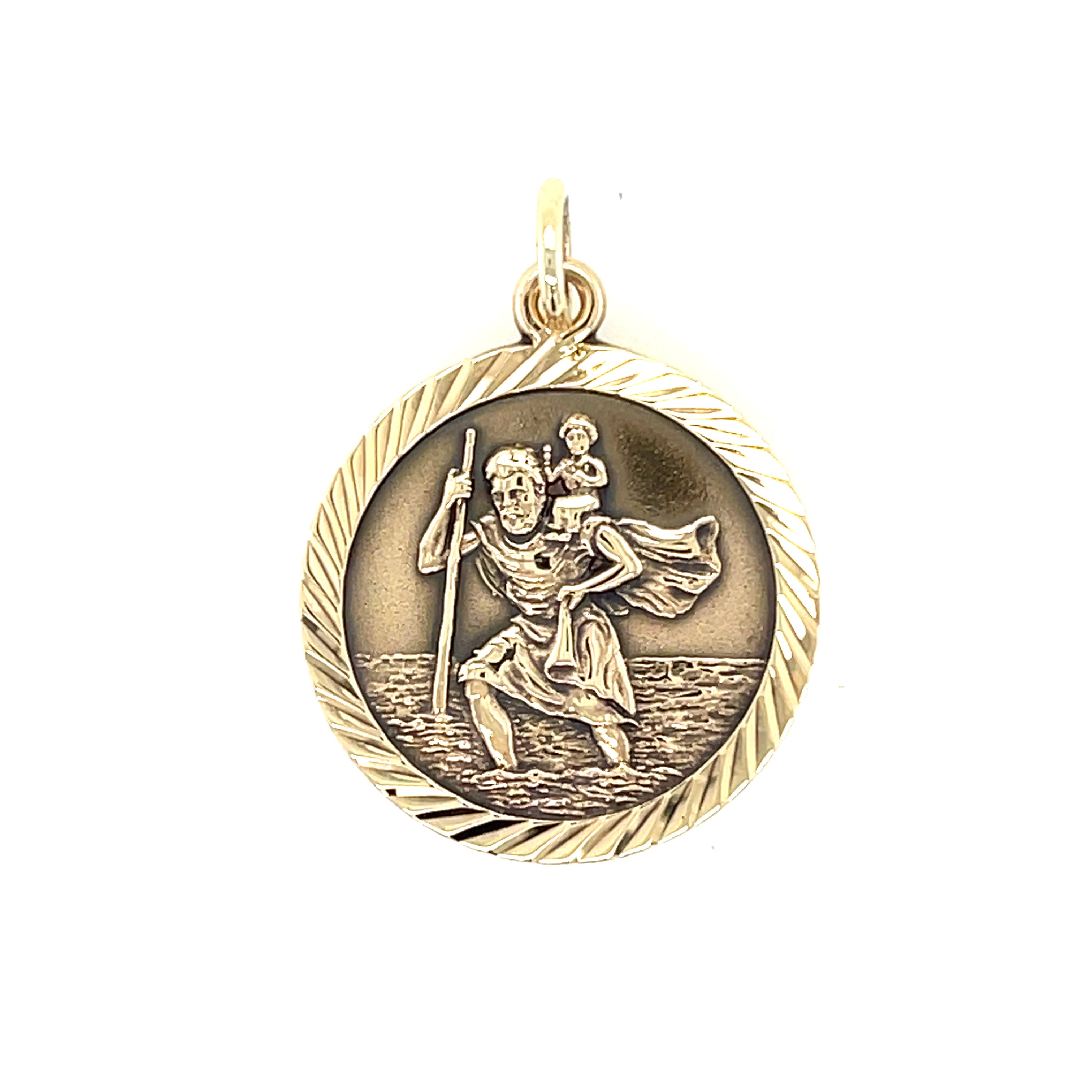 9ct Yellow Gold Vintage  Round St Christopher Pendant London 1956