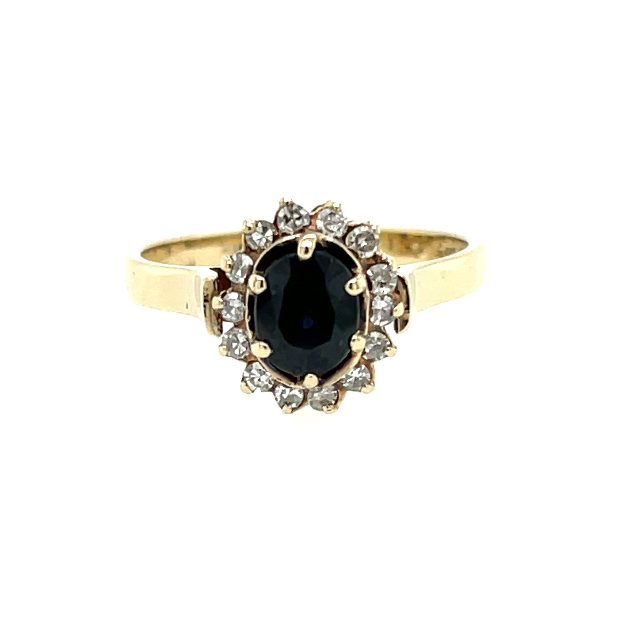 9ct Yellow Gold Vintage Sapphire & Diamond Cluster Ring London 1982