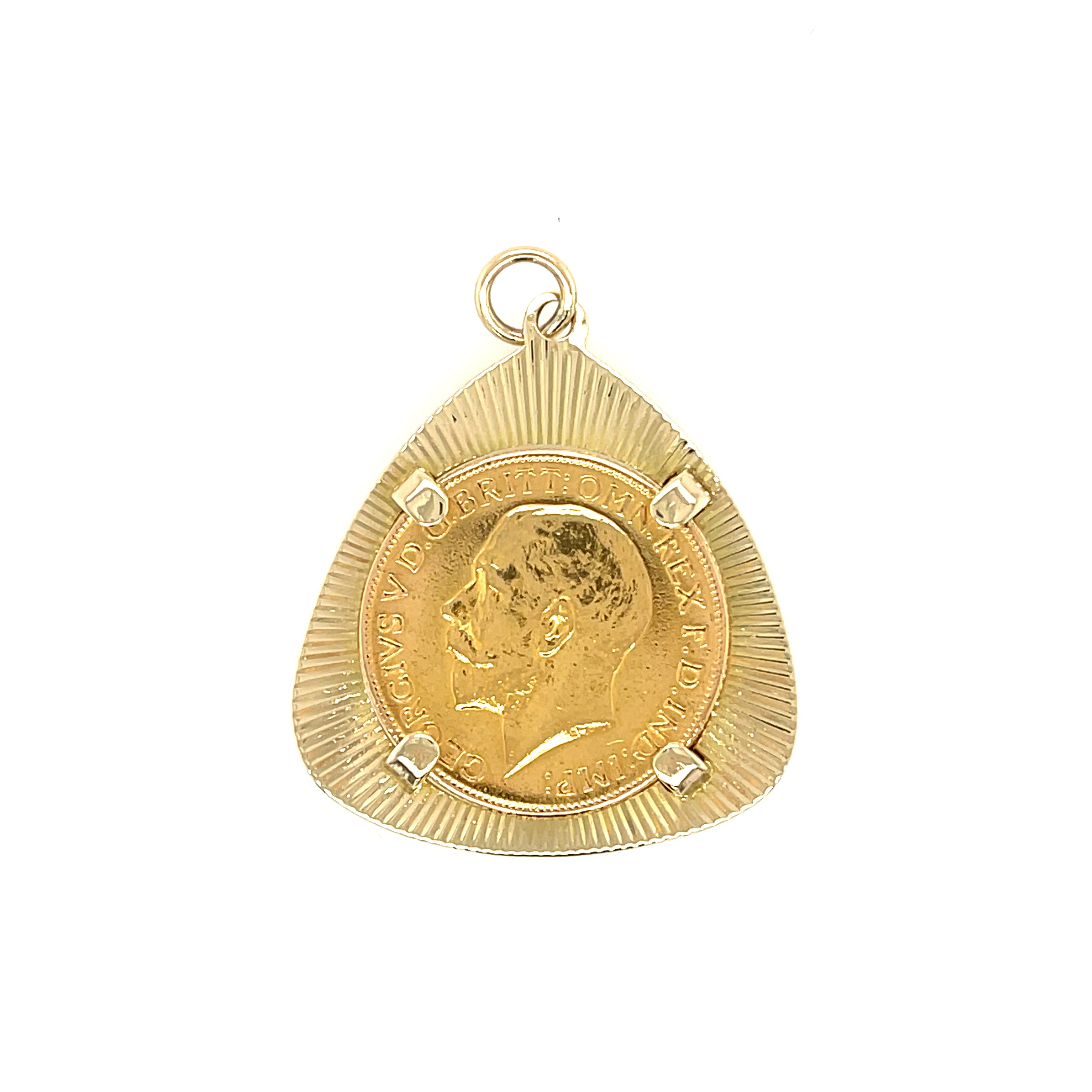 1912 George V Full Sovereign Coin & Diamond Cut Double Sided Pendant Mount SOLD
