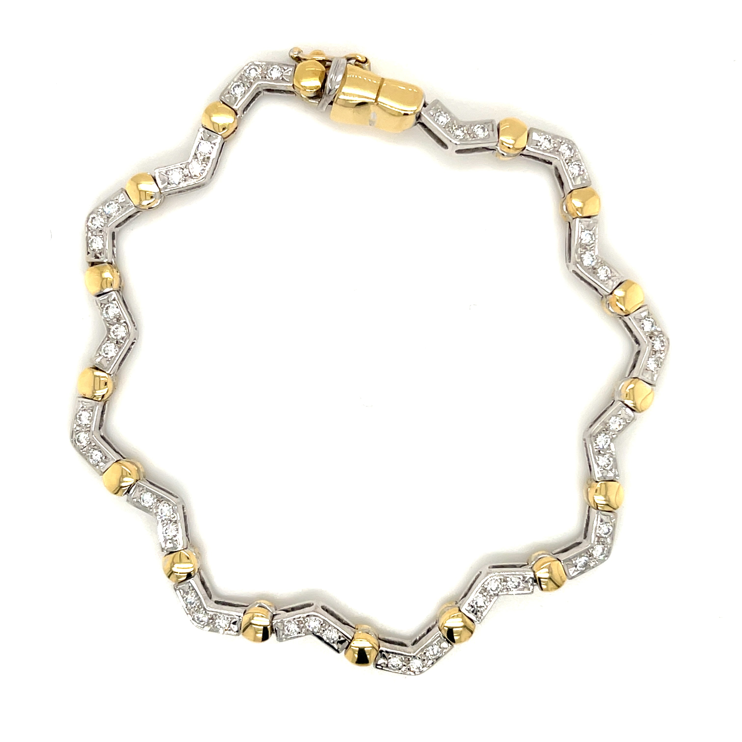 18ct White & Yellow Gold 1.50ct Diamond Zigzag Bracelet