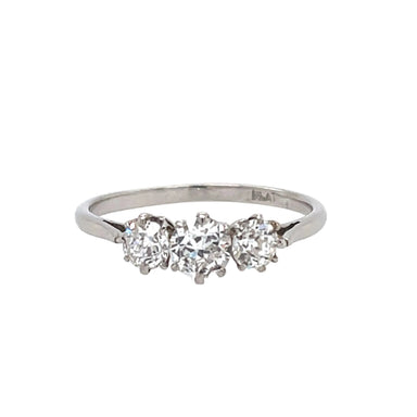 Antique Platinum 1.00ct Old European Cut Diamond Three Stone Ring Certified