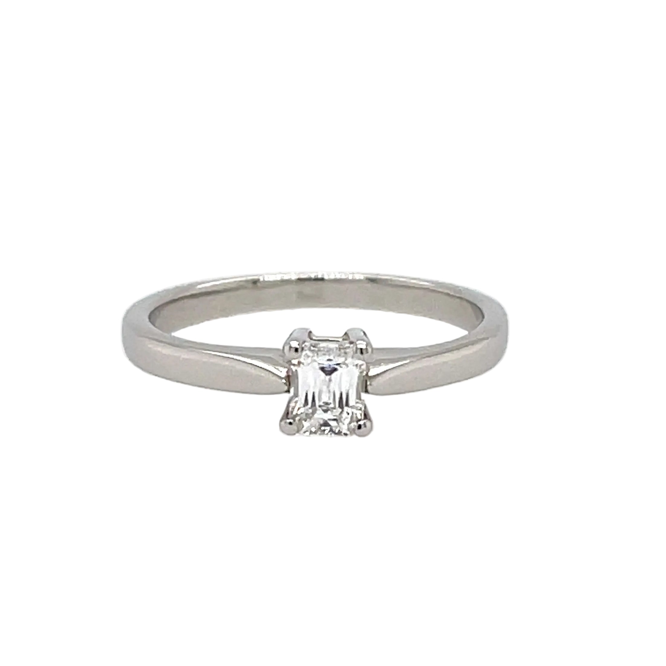 Platinum 0.26ct Emerald Cut Diamond Solitaire Engagement Ring Certified F VS